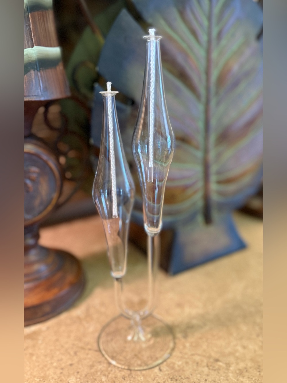 Vintage Firelight Glass Double Oil Candle 11" Tall